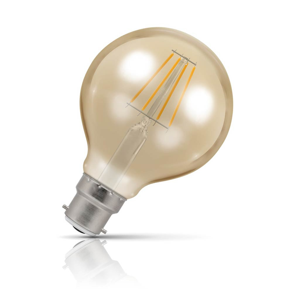 Crompton Globe LED Light Bulb B22 5W (35W Eqv) Dim Extra Warm White Antique G80 Filament Bayonet Vintage Gold