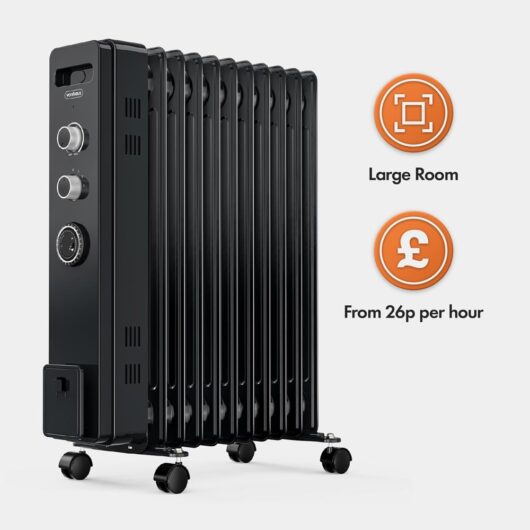 11 Fin Oil Filled Radiator with Timer 2500W - Black