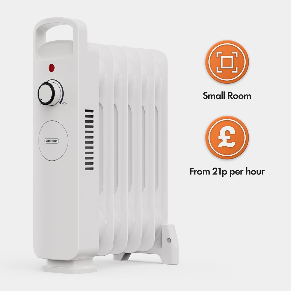 6 Fin Oil Filled Radiator 800W - White