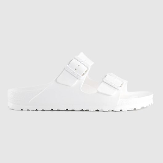 BIRKENSTOCK Girls White Synthetic Plain Arizona Two Strap Sandals, Size: 3
