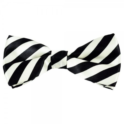 Black & Ivory Diagonal Striped Bow Tie