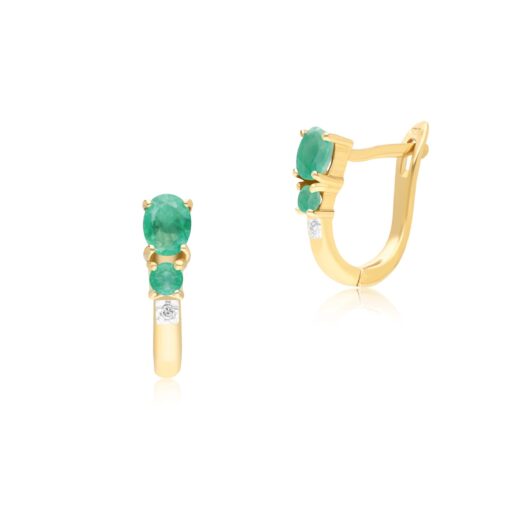 Classic Oval Emerald & Diamond Hoop Earrings in 9ct Yellow Gold