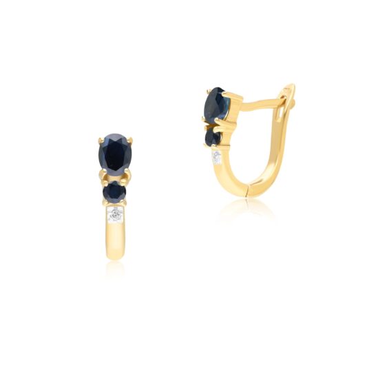 Classic Oval Sapphire & Diamond Hoop Earrings in 9ct Yellow Gold