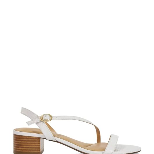 Dune London Leather Block Heel Sandals White