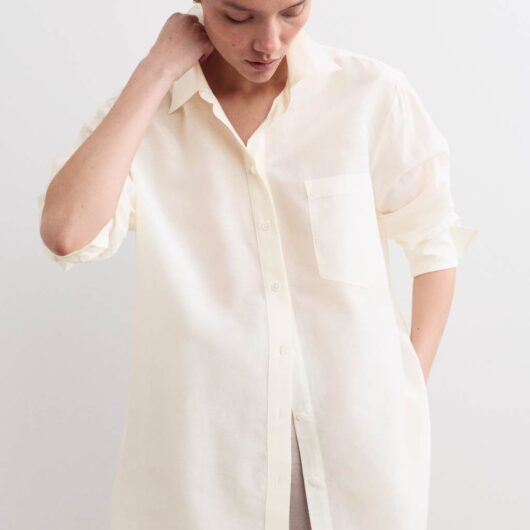 JAEGER Silk Blend Collared Relaxed Shirt White
