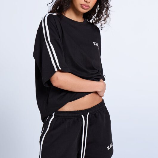 Kaiia Sport Side Stripe Mini Shorts Black & White