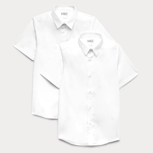 M&S 2 Pack Boys' Skinny Fit Stretch School Shirts (2-18 Yrs) White