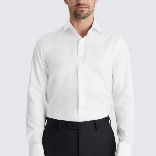 Tailored Fit White Cotton Twill Shirt